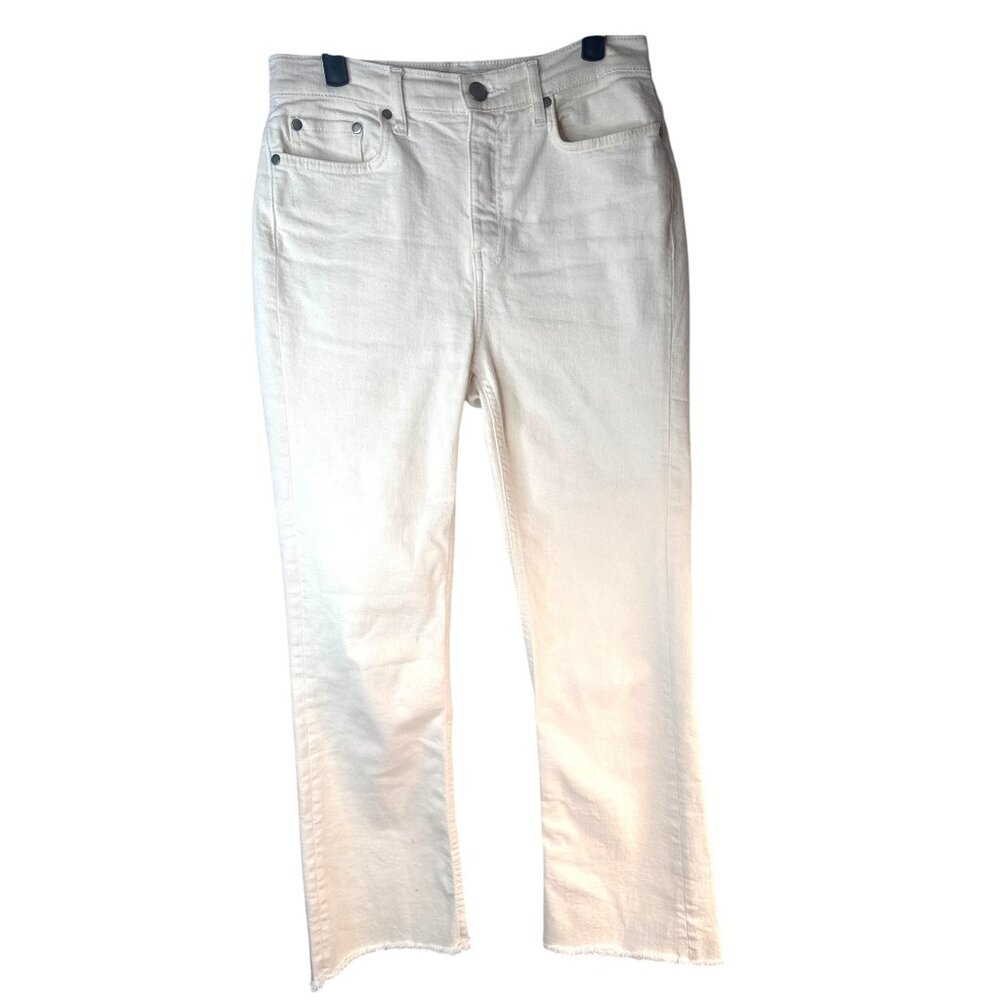ZARA Womens Size 2 Ecru Straight Leg Jeans High Rise Raw Hem Flare